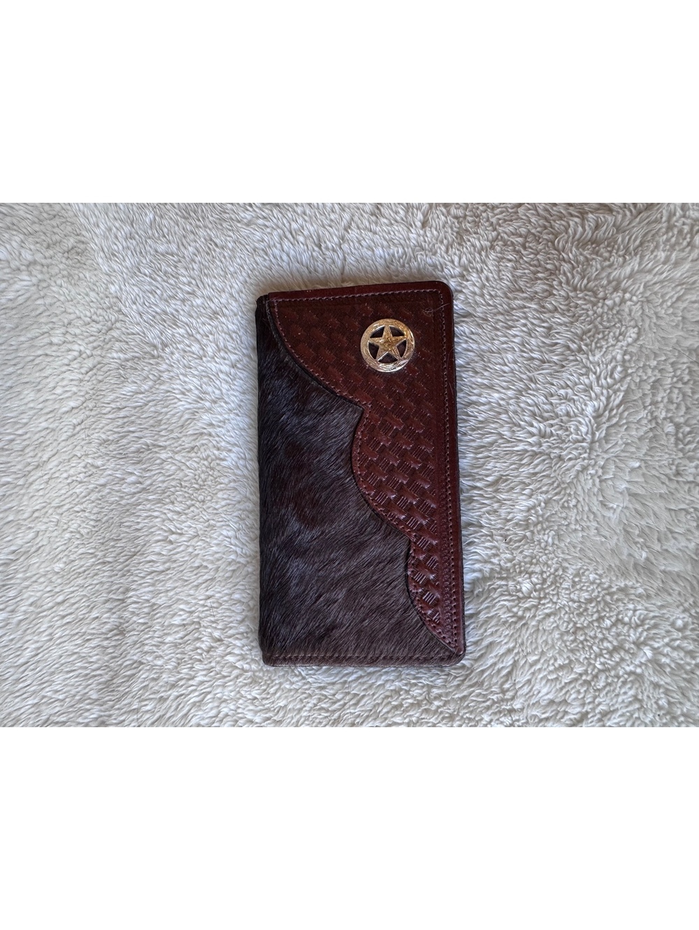 NEW Western Genuine Leather Cowhide Hair-On Hide Rodeo Wallet Texas Star Concho